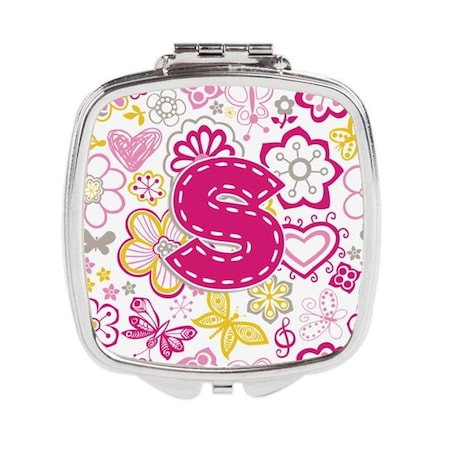 Carolines Treasures Carolines Treasures CJ2005-SSCM Letter S Flowers & Butterflies Pink Compact Mirror CJ2005-SSCM